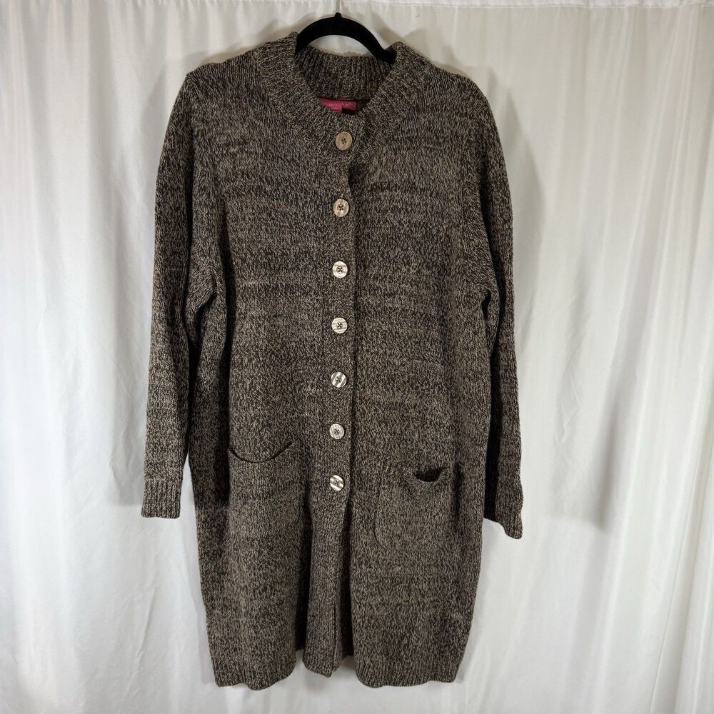 Woman Within Coat Women's Large Brown Knit Button front Long Pockets